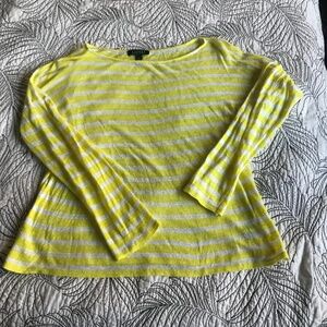LRL Lauren Ralph Lauren 100% Linen Sweater L Yellow Striped Sheer Lightweight